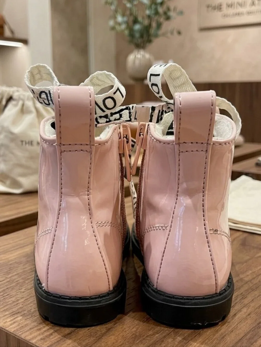 H&M Pink Patent Leather Combat Boots - Toddler Size 4.5 / 5 (EU 20/21)